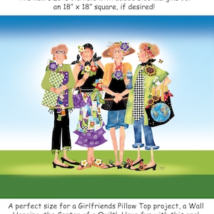 Four GIRLFRIENDS Fabric Art Panel - Fat Quarter Size