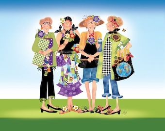 Four GIRLFRIENDS Fabric Art Panel - Fat Quarter Size