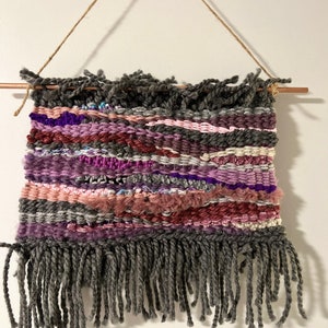 Woven wall hanging tapestry home decor weaving wall art loom weave fiber art textile boho purple gray free shipping gift
