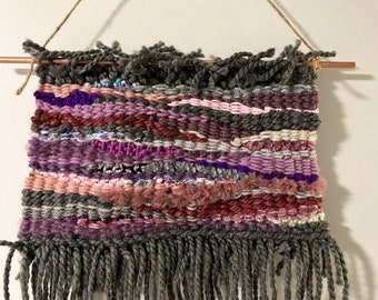 Woven wall hanging tapestry home decor weaving wall art loom weave fiber art textile boho purple gray free shipping
