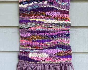 Woven wall hanging home decor tapestry handmade weaving wall art loom weave fiber art  purple cozy home boho free shipping