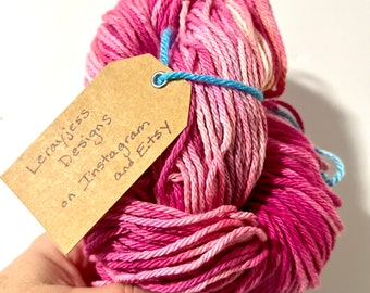 COTTON hand dyed yarn tie dye pink pinks Worsted 4 ply 2.5 oz 120 yards ONE skein free shipping