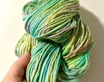 COTTON hand dyed yarn green blue yellow pink Worsted 4 ply 2.5 oz 120 yards skein free shipping