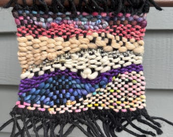 Woven wall hanging tapestry small 10x10 inch home decor wool colorful weaving unique art handmade boho fiber art free shipping