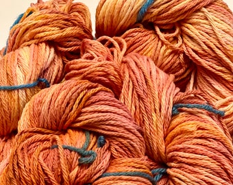 COTTON hand dyed yarn coral peach orange yellow skein cake ball tie dye Worsted 4 ply 2.5oz 120 yards FOUR left free shipping