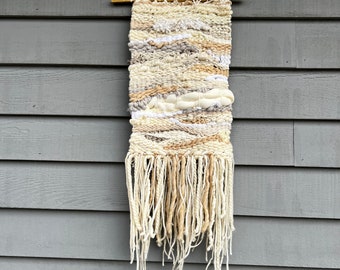 Woven wall hanging tapestry fiber art weaving cream textural macraweave home decor holiday gift free shipping