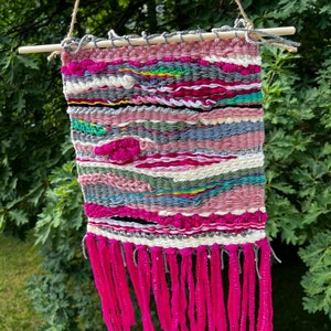 Woven wall hanging home decor tapestry handmade weaving wall art loom weave fiber art pink free shipping
