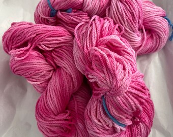 COTTON hand dyed yarn hot pink bright soft skein cake ball tie dye Worsted 4 ply 2.5oz 120 yards THREE left free shipping
