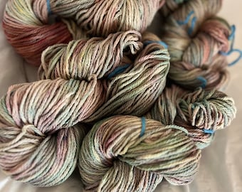 COTTON yarn hand dyed soft green brown red sage pastel skein ball Worsted 4 ply 2.5 oz 120 yards FOUR left free shipping