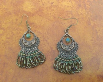 Chandelier and Seed Beads  Dangle Earrings