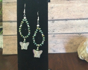 Iridescent White Butterfly and Crystals Earrings