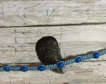Round Blue Wood  Beads Micro Macrame bracelet