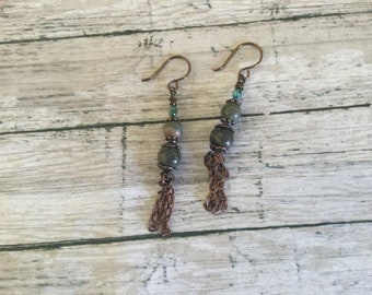 Dangle Earrings and Chain Green Jasper