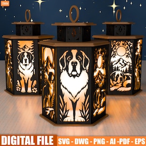Sankt Bernhardslykta SVG, Bergshund Ljuslåda Fil, Laserskuren Dekor (Digital Nedladdning)