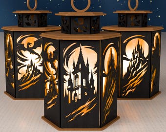 Dragon Castle Lantern SVG | Dark Fantasy Gothic Laser Cut File (Digital Download)