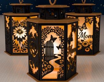 Mom Garden Lantern SVG | Floral Butterfly Laser Cut File (Digital Download)