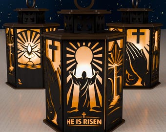 He Is Risen Lantern SVG | Easter Christian Laser Cut File (Digital Download)