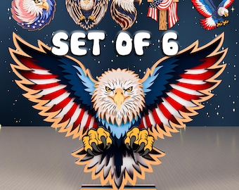 Layered Eagle SVG Bundle, Patriotic Wood Art, 4th of July Laser Cut File