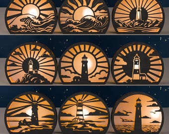 3D Lighthouse Lantern SVG | Layered Ocean Scene Laser Cut File (Digital Download)