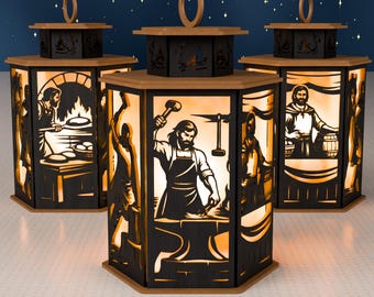 Medieval Village Life Lantern SVG | Blacksmith, Baker, Merchant Scenes (Digital File)
