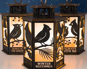 3D Cardinal Winter Lantern SVG | Laser Cut Light Box (Digital Download)