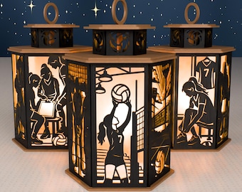 Girls Volleyball Lantern SVG, Six-Sided Laser Cut File (Digital Download)
