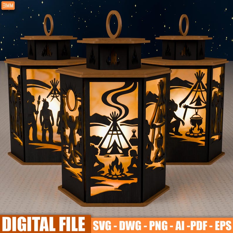 Native American Lantern SVG | Tribal Camp Lantern SVG | Teepee Laser ...