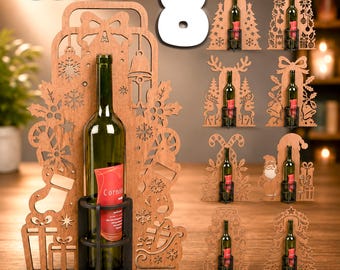 Christmas Wine Bottle Holder SVG, Festive Holiday Laser Cut Files (Digital Download)