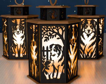 Australian Shepherd Lantern SVG, Dog Light Box File, Laser Cut Decor (Digital Download)