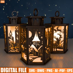 3D Christmas Village Lantern Laser Cut File (SVG DXF)