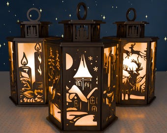 3D Christmas Village Lantern Laser Cut File (SVG DXF)
