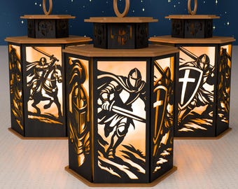 Medieval Knight Lantern SVG | Laser Cut Warrior Light Box (Digital File)
