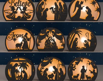 Nativity Scene Tea Light Holder SVG Bundle | Religious Christmas Laser Cut Files (Digital Download)