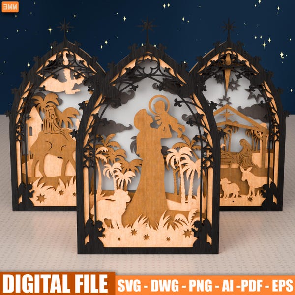 3D Layered Nativity Gothic Arch | Laser Cut SVG DXF File