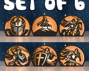 Set of 6 Knight Lantern SVG Files | Medieval Warrior Light Box Designs (Digital Download)