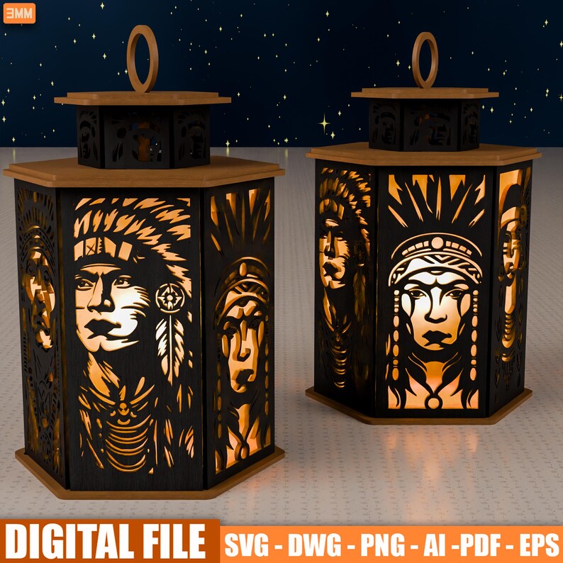 Native American Portrait Lantern SVG | Tribal Faces SVG Bundle ...
