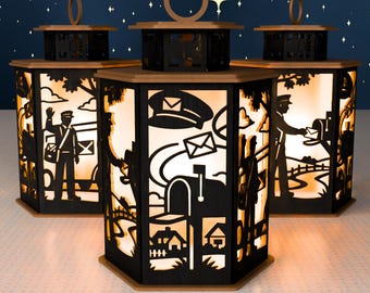 Mail Carrier Lantern SVG, Postal Worker Laser Cut File, Multilayer Light Box Decor