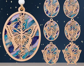 3D Layered Butterfly Suncatcher SVG | Floral Rose Laser Cut File