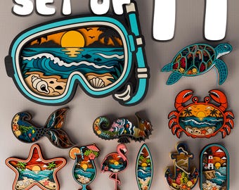 Multilayer Beach SVG Bundle, Tropical Ocean Laser Cut Files (Digital Download)