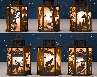 3D Wildlife Lantern SVG Bundle | Laser Cut Cabin Decor (Digital Download)