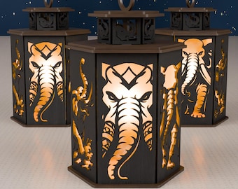 Tribal Elephant Lantern SVG | Laser Cut File, Wildlife Decor (Digital Download)