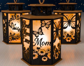 Mom Butterfly Lantern SVG | Laser Cut Mother's Day Decor (Digital Download)