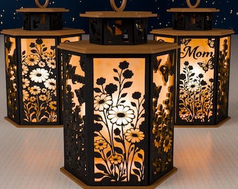 Mom Floral Lantern SVG | Laser Cut Wildflower Light Box (Digital Download)