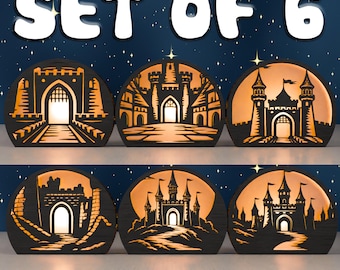 Medieval Castle Night Light SVG Bundle | Fantasy Silhouette Laser Cut Files (Digital Download)