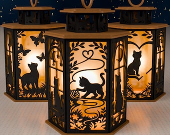 Cat Lantern SVG | Laser Cut Cat Silhouette Light Box (Digital Download)