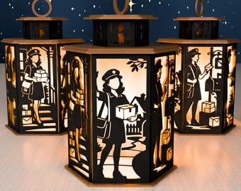 Female Mail Carrier Lantern SVG, Postal Worker Laser Cut File, Decor (Digital Download)