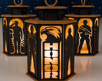 Honor Soldier Lantern SVG | Military Tribute Laser Cut File (Digital Download)