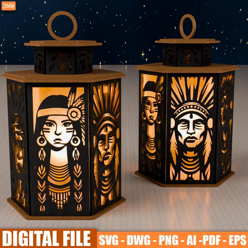 Native American Portrait Lantern SVG | Tribal Faces SVG Bundle ...