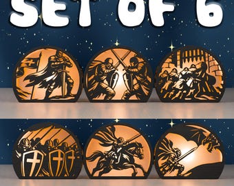 Medieval Battle Lantern Set | Knights, Dragon Laser Cut File (Digital Download)