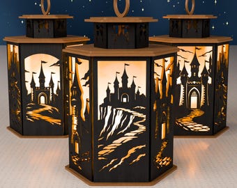 Fantasy Castle Lantern SVG | Medieval Landscape Light Box (Digital Download)